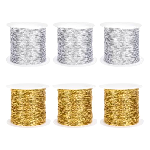 GSHLLO 6 Rollen 1 mm x 20 m Metallic-Kordel für Bastelarbeiten, Lametta-Seil, Glitzer, Geschenkverpackungsschnur, Weihnachtsbaum, Ornament, Faden, hängende Etiketten, dekorative Verpackungsschnur für von GSHLLO