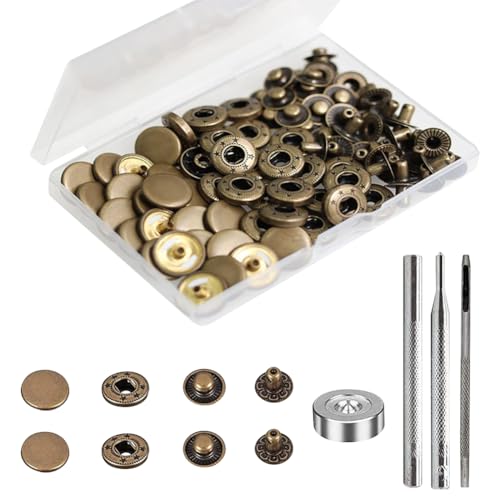 GSHLLO Druckknöpfe aus Metall, robust, für Kleidung, Reparaturset, Lederhandwerk, Nieten, Druckknöpfe mit Aufbewahrungskoffer und 4 Installationswerkzeugen für Tasche, 24 Sets, 15 mm von GSHLLO