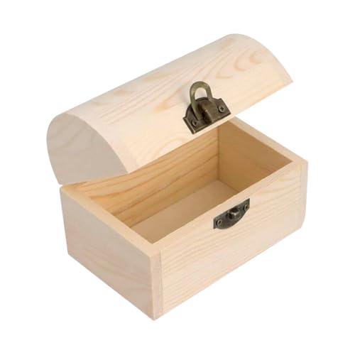 GSHLLO Unlackierte Holz Aufbewahrungsbox Holz Schatztruhe Natur Andenken Box Holz Memory Box Vintage Craft Box mit Verriegelung Verschluss für Zuhause von GSHLLO