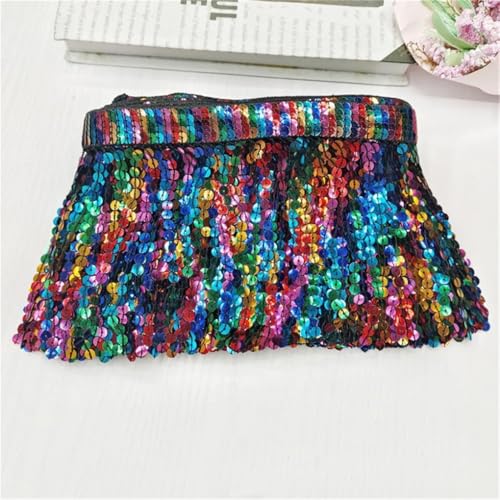 Fransenbesatz，Tanzkostüm Fransenbesatz 1/2 Yards 16 cm Paillettenquaste Fransenbesatz Regenbogen Retro Ethnische Bänder Latein Tanzkleid Kleidung Rockbesatz Nähmaterial(Black,16cm 1Yard) von GSHUPIOU