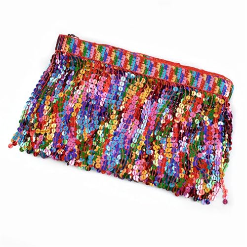 Fransenbesatz，Tanzkostüm Fransenbesatz 1/2 Yards 16 cm Paillettenquaste Fransenbesatz Regenbogen Retro Ethnische Bänder Latein Tanzkleid Kleidung Rockbesatz Nähmaterial(Rosso,16cm 1Yard) von GSHUPIOU