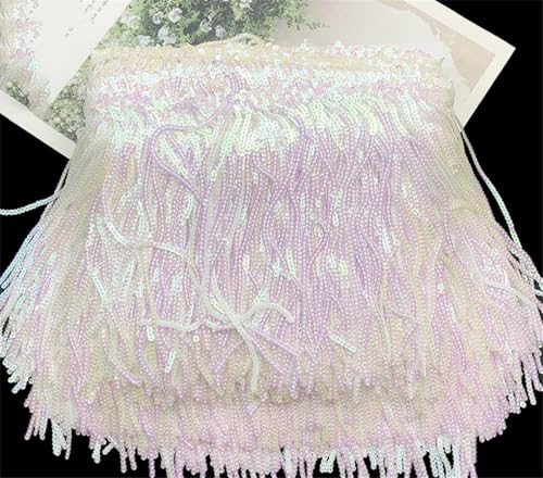 Fransenbesatz，Tanzkostüm Fransenbesatz 1 Yard 17cm Pailletten Fransen Quaste Spitze Trimmen Latin Dance Hochzeit Kleider Kleidung DIY Handwerk(Colorful White) von GSHUPIOU