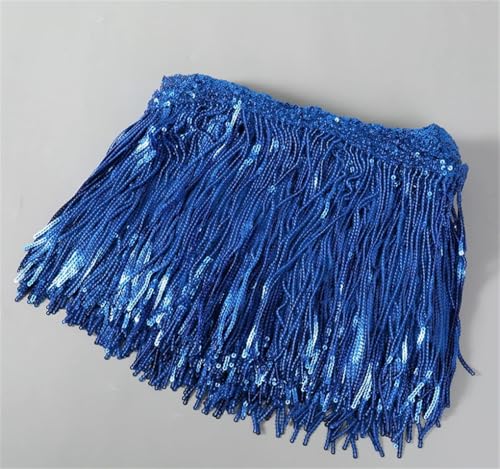 Fransenbesatz，Tanzkostüm Fransenbesatz 1 Yard 17cm Pailletten Fransen Quaste Spitze Trimmen Latin Dance Hochzeit Kleider Kleidung DIY Handwerk(Royal Blue) von GSHUPIOU