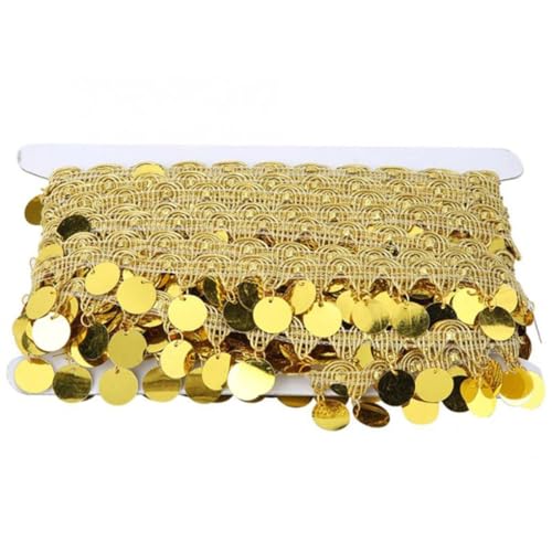 Fransenbesatz，Tanzkostüm Fransenbesatz 10 Yards 3 cm Pailletten Quaste Fransenbesatz Spitze for Tanz Kleid Kleidung Silber Gold Zopf Dekoration Band DIY Nähzubehör(Gold) von GSHUPIOU