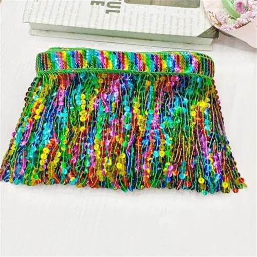 Fransenbesatz，Tanzkostüm Fransenbesatz 2 Yards/Lot 16 cm Regenbogen-Quastenbesatz im ethnischen Stil, Pailletten-Spitzenband for lateinamerikanische Tänze, Rockbesatz, DIY-Nähzubehör(3) von GSHUPIOU