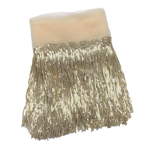 Fransenbesatz，Tanzkostüm Fransenbesatz 20 cm x 10 Yards Bunte Pailletten Quaste Spitze Trim Glitter Fringe Band Dance Performance DIY Dekoration Kleidung Nähen Fransen(Beige) von GSHUPIOU