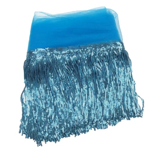 Fransenbesatz，Tanzkostüm Fransenbesatz 20 cm x 10 Yards Bunte Pailletten Quaste Spitze Trim Glitter Fringe Band Dance Performance DIY Dekoration Kleidung Nähen Fransen(Blu) von GSHUPIOU