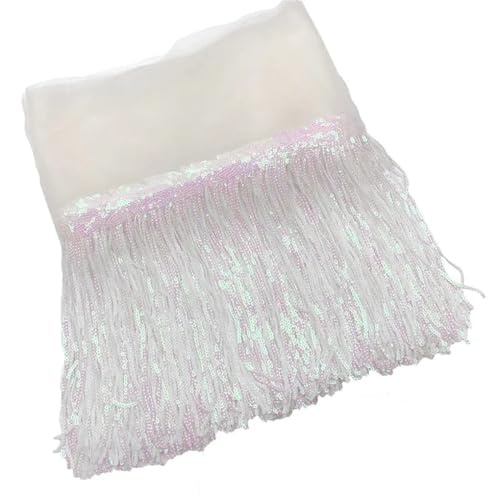 Fransenbesatz，Tanzkostüm Fransenbesatz 20 cm x 10 Yards Bunte Pailletten Quaste Spitze Trim Glitter Fringe Band Dance Performance DIY Dekoration Kleidung Nähen Fransen(Colorful White) von GSHUPIOU