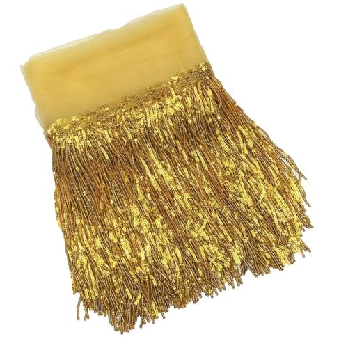 Fransenbesatz，Tanzkostüm Fransenbesatz 20 cm x 10 Yards Bunte Pailletten Quaste Spitze Trim Glitter Fringe Band Dance Performance DIY Dekoration Kleidung Nähen Fransen(Dark Yellow) von GSHUPIOU