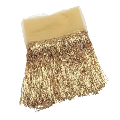 Fransenbesatz，Tanzkostüm Fransenbesatz 20 cm x 10 Yards Bunte Pailletten Quaste Spitze Trim Glitter Fringe Band Dance Performance DIY Dekoration Kleidung Nähen Fransen(Gold) von GSHUPIOU