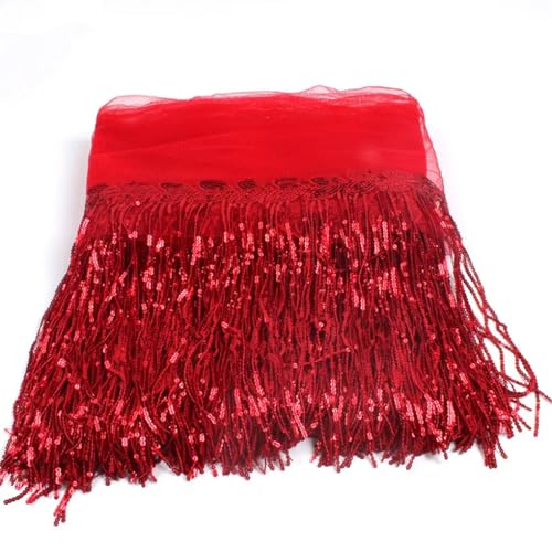 Fransenbesatz，Tanzkostüm Fransenbesatz 20 cm x 10 Yards Bunte Pailletten Quaste Spitze Trim Glitter Fringe Band Dance Performance DIY Dekoration Kleidung Nähen Fransen(Rosso) von GSHUPIOU