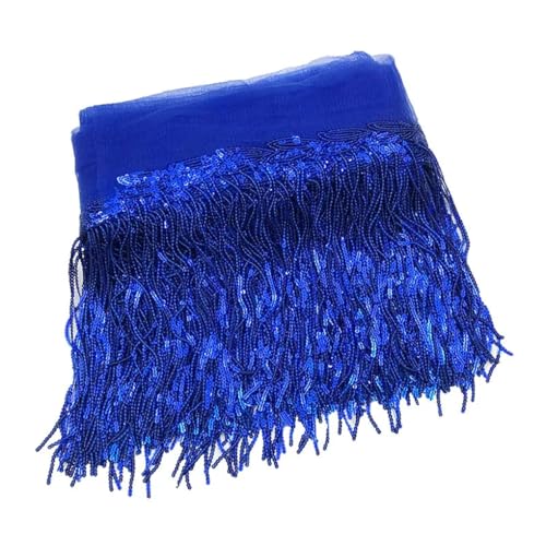 Fransenbesatz，Tanzkostüm Fransenbesatz 20 cm x 10 Yards Bunte Pailletten Quaste Spitze Trim Glitter Fringe Band Dance Performance DIY Dekoration Kleidung Nähen Fransen(Royal Blue) von GSHUPIOU