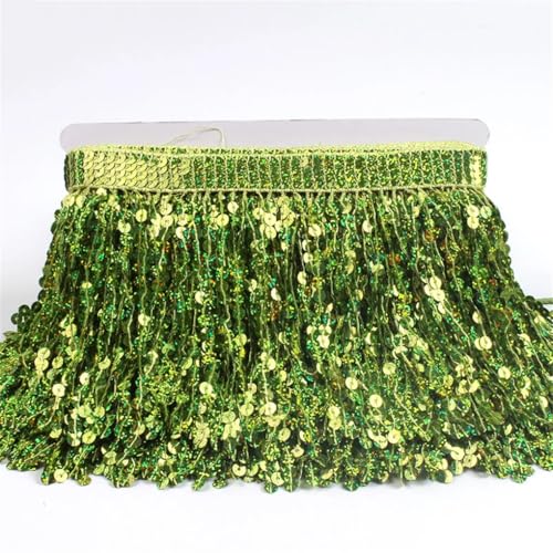 Fransenbesatz，Tanzkostüm Fransenbesatz 2yards 16cm DIY Lantin Dance Hochzeit Party Kleid Borte Geflochtene Pailletten Paillette Spitzenband Handarbeit Handwerk Zubehör(Grass En8) von GSHUPIOU