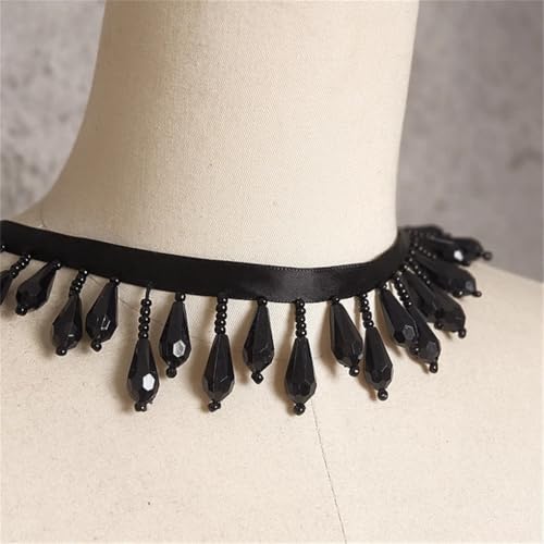 Fransenbesatz，Tanzkostüm Fransenbesatz 4cm Wassertropfen Kristall Anhänger Perlen Spitze Trim Quaste Fringe DIY Bühnenvorhang Hochzeit dekorative Accessoires(Black) von GSHUPIOU