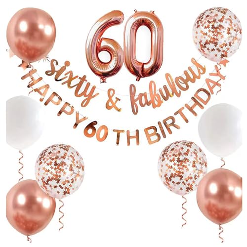 60. Geburtstag Deko Roségold Deko 60 Geburtstag Frau Mann mit Banner 60 Geburtstag Girlande Zahl 60 Luftballons Geburtstag Tortendeko Roségold Party Ballons für 60.ter Geburtstag Dekoration von GSHUR