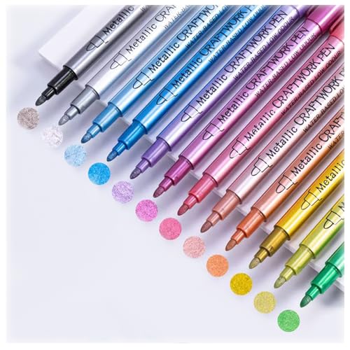 GSHUR 12 Farben Metallic Marker Stift Set für DIY Fotoalben,Glas, Papier,Keramik,Steine, Holz Deko, Metalicstifte Goldstift zum Weihnachten Halloween Oster Basteln von GSHUR