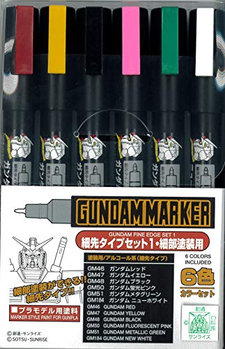 ＭＲ．ＨＯＢＢＹ＼ミスターホビー GMS110 Gundam Fine Edge Set, Paint Type, Filzstifte, Zum Bemalen von Gunpla, 6 Farben, 6er Set, Meißel von GSI Creos