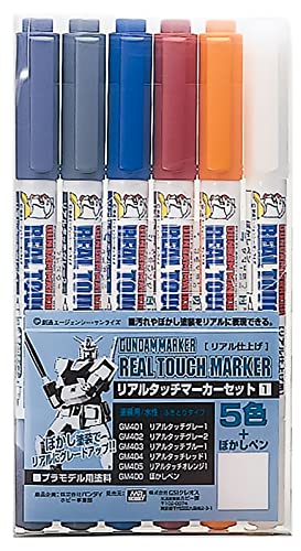 ＭＲ．ＨＯＢＢＹ＼ミスターホビー GMS112 Gundam Real Touch Marker Set 1, Filzstifte, Zum Bemalen von Gunpla, 5 Farben & GM400 Grading Marker, 6er Set, Extra fein, Fein von GSI Creos