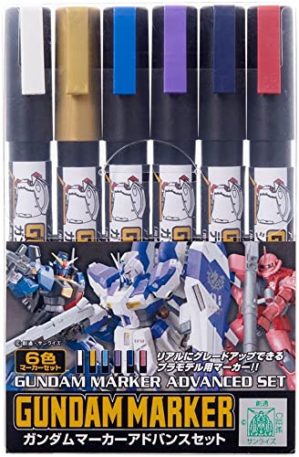 MR.HOBBY\ミスターホビー GMS124 Gundam Marker Advanced Set, Paint Type, Filzstifte, Zum Bemalen von Gunpla, 6 Farben, 6er Set, Meißel MR.HOBBY\ミスターホビー GMS124 Gundam Marker Advanced Set, Paint Type, Filzstifte, Zum Bemalen von Gunpla, 6 Farben, 6er Set, Meißel von GSI Creos