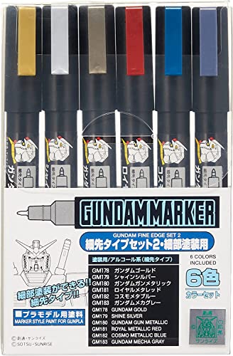 ＭＲ．ＨＯＢＢＹ＼ミスターホビー GMS126 Gundam Marker Fine Edge Set 2, Paint Type, Filzstifte, Zum Bemalen von Gunpla, 6 Farben, 6er Set, Meißel von GSI Creos