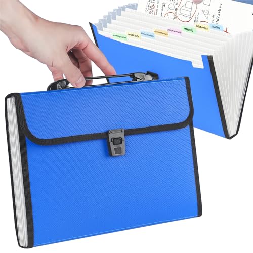 GSIUN Dokumentenmappe A4 Fächermappe, Ordnungsmappe Blau, Clip TascheHandtasche Organza Tasche, Erweiterbar 13 Fächern Document Organizer, für Zuhause oder Büro Dokumente Dokumenten Organizer von GSIUN