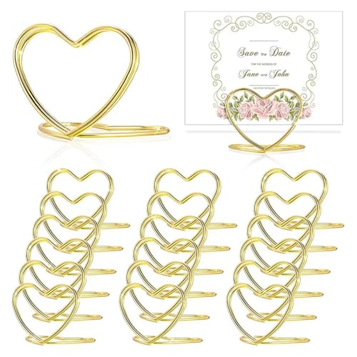 GSJNHY 20 stücke Herzform Metall Foto Clip Ständer Hochzeit Tischnummer Name Platzkartenhalter for Geburtstagsparty Tisch Zeichen Dekor(Gold) von GSJNHY