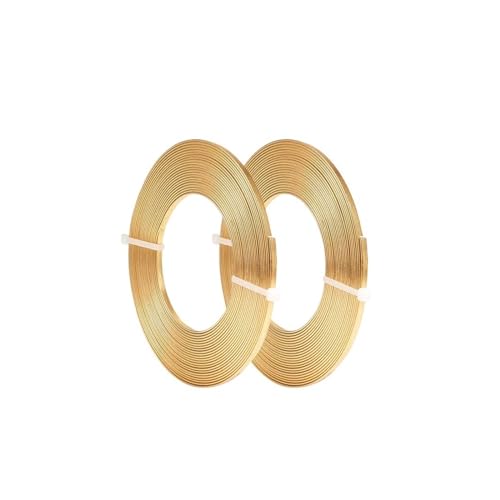 GSJNHY Aluminiumdraht 2 Rollen 3 mm breiter, Flacher Schmuck-Basteldraht, 18 Gauge-Aluminiumdraht for Formen von Lünetten, Armaturen und zur Schmuckherstellung – Goldfarbe(Gold - 3mm) von GSJNHY