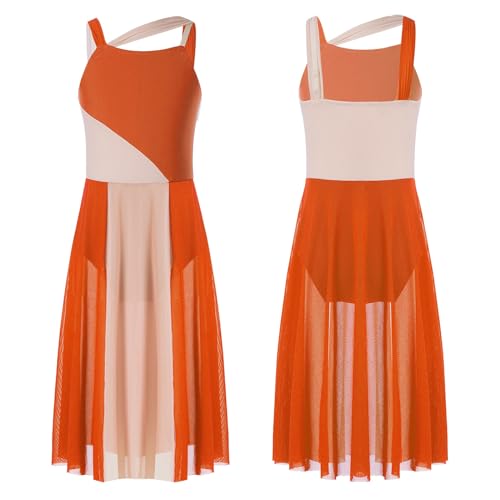 GSJNHY Damen-Kleidung, Ballettkleid, Tanzkleid, ärmellos, Netzstoff, Farbblock, Turnanzug, modern, zeitgenössisch, lyrisch, Tanzkleidung (Orange, 10) von GSJNHY