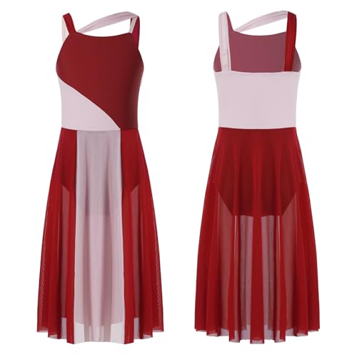 GSJNHY Damen-Kleidung, Ballettkleid, Tanzkleid, ärmellos, Netzstoff, Farbblock, Turnanzug, modern, zeitgenössisch, lyrisch, Tanzkleidung (Rot, 6) von GSJNHY