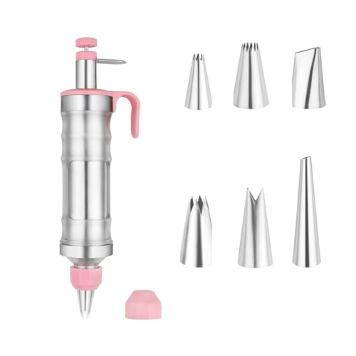 GSJNHY Keksmaschine Garnierspritze Set Stainless Steel Cake Decorating Icing Decoration Set Dessert Decorating Syringe Kit DIY Manual Cake Decorating Tools(Color:Pink) von GSJNHY