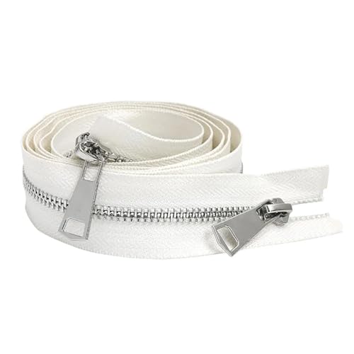 Zwei Wege Reißverschluss 30/40/50/60/70/80 cm 5# Bunte Offene Doppel Schieber Silber Metall Reißverschluss DIY Handwerk for Stoff Tasche Kleidungsstück (Color : White, Size : 50cm) von GSJNHY