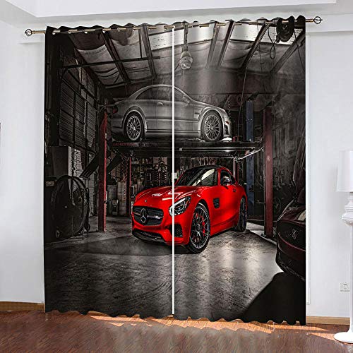 GSKBDQ Vorhang Kinderzimmer Schlafzimmer Wohnzimmer Gardinen Mit Ösen 132X214Cm（B X H）Ösenvorhang 2Er Set 3D Druck Industriewind Des Roten Autos Car Muster Verdunklungsvorhänge Thermovorhang Dekoscha von GSKBDQ