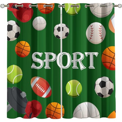 Verdunkelungsvorhang Kinderzimmer Junge Mädchen Blickdichte Vorhänge Mit Ösen 2 Stück 200X160Cm 3D Ballsport Fußball Basketball Rugby Muster Gardinen Wohnzimmer Schlafzimmer Schallschutz Vorhang von GSKOQD