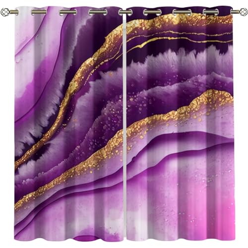 Verdunkelungsvorhang Kinderzimmer Junge Mädchen Blickdichter Ösenvorhang 140X160Cm (B X H) 3D Digitaldruck Luxuriöse Marmorstruktur Mit Violettem Goldspritzer Ösenschal 2Er Set, Vorhänge Schlafzimm von GSKOQD