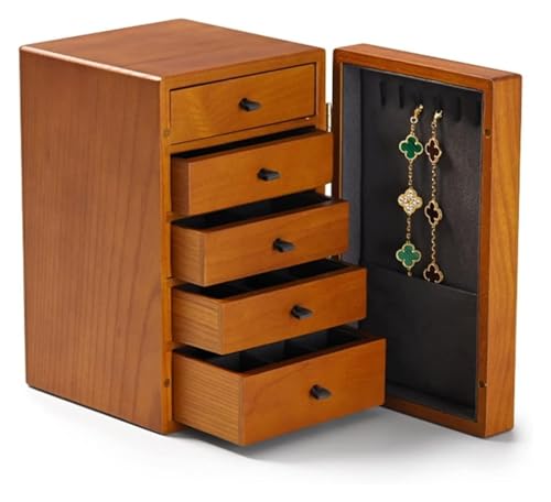 GSUNLEO Schmuck-Organizer-Box, Schmuckkästchen, Holz-Schmuckkästchen, Schublade, 5 Schichten, Ohrring, Uhr, Anhänger, Halskette, Box, Schmuck-Aufbewahrungskoffer, Schmuck-Organizer-Aufbewahrung(A) von GSUNLEO