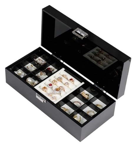 GSUNLEO Schmuck-Organizer-Box, Schmuckkästchen aus Acryl mit 19 Fächern, Schmucktruhe mit Samtfutter, Schmuck-Organizer, schwarze Schmuckschatulle for Damen von GSUNLEO