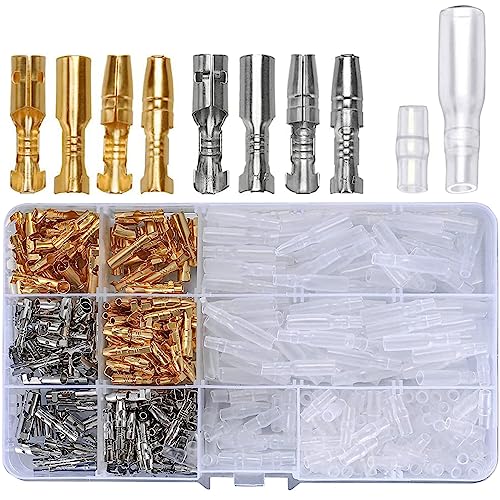 GTIWUNG 400 Stück Rundsteckverbinder Kit,Rundstecker Stoßverbinder Set,Male & Female Bullet Stecker Rundsteckhülsen, 3,9 mm Messing Männlich und Weiblich Rundkabelverbinder,Kabelschuhe Flachstecker von GTIWUNG