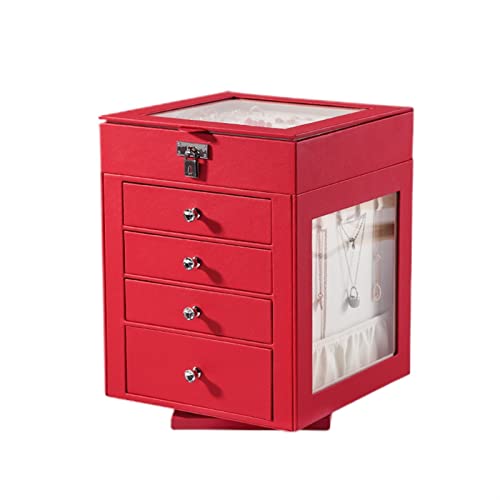 Luxuriöse Schmuckschatulle, modern, drehbar, groß, Schmuckschatulle, Sarg, Ohrringe, Ringe, Schmuck-Organizer, Geschenkbox, große Schmuckbox für (rot) von GTORCZDF