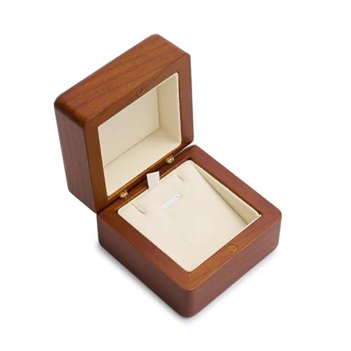 Massivholz-Ring-Box, Quadratische Massivholz-Aufbewahrungsbox für Ringe, Halskette, Armband, Schmuckschatulle, Ringbox, (Beige A) von GTORCZDF