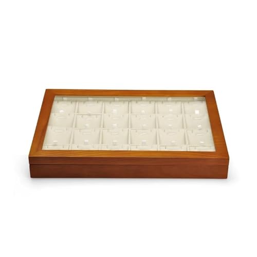 Ringschatulle, Schmuckkästchen, Organizer, große Schmuckschatulle aus Holz mit transparentem Deckel, stapelbare Aufbewahrungsbox aus Massivholz, Schmuckringboxen für Schmuck, Beige D von GTORCZDF