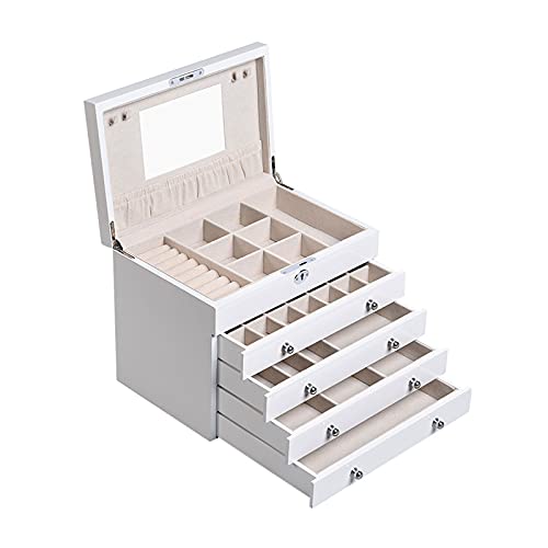 Schmuck-Organizer, Schmuckkästchen, große Holz-Schmuckschatulle/Schrank/Schrank mit Schloss für Frauen und Mädchen, Ringhalskette, 5-stufiger Schmuckkoffer, Organizer, großes Schmuckkästchen für (Wh von GTORCZDF