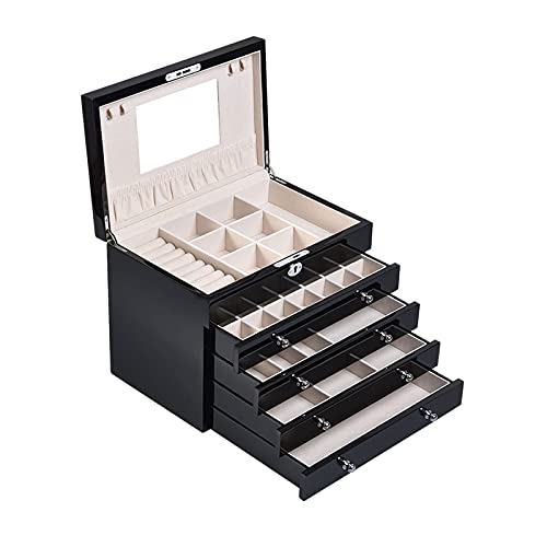 Schmuckschatulle Groß Holz Schmuckkasten mit Schloss für Frauen Mädchen für Ringe und Halsketten Schmuck Organizer 5 Ebenen Groß für (Bl von GTORCZDF