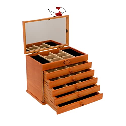 Schmuckschatulle Organizer Holz Schmuckschatulle für Frauen Organizer Box/Schrank/Armoire mit Schloss Schmuck Box Organizer für Mädchen Ring Halskette, 5 Schubladen Schmuck Organizer Klein (B) von GTORCZDF