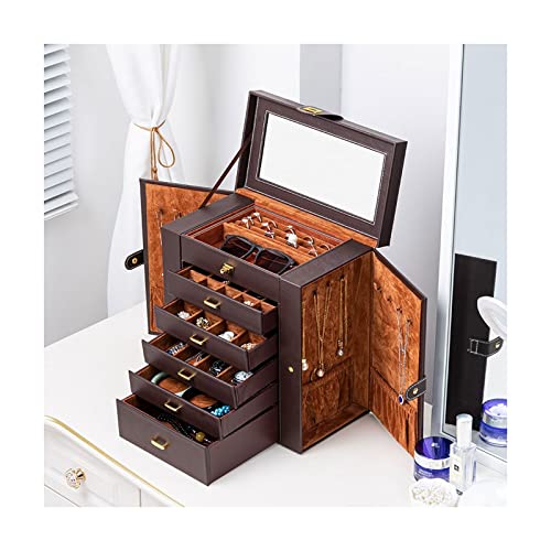 Schmuckschatulle Organizer Schmuckorganizer Spiegel mit Griff Reise PU Leder für Armbänder Halsketten Ringe Ohrringe Schmuck Organizer Klein (Braun) von GTORCZDF