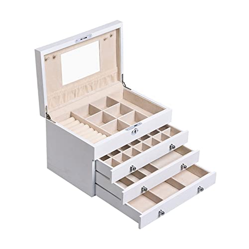 Schmuckschatulle Organizer für Damen, groß, mit Spiegel, Organizer für Uhren, Halsketten, Ringe, Ohrringe, mit Schloss, Geschenkbox aus Holz, Schmuck-Organizer, klein (schwarz) von GTORCZDF