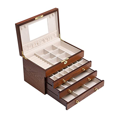 Schmuckschatulle für Damen, groß, verspiegelt, Uhren-Organizer, Halskette, Ring, Ohrringe, abschließbar, Geschenkbox, Holz, Schmuck-Organizer, klein (weiß) von GTORCZDF