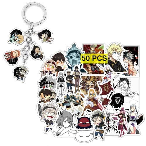 GTOTd Black Clover Stickers Aufkleber (50 Stück Mit Keychain Dekor) Gifts Geschenke Games Merch Vinyl Decals Party Supplies für Laptop Wohnzimmer Skateboard Graffiti von GTOTd