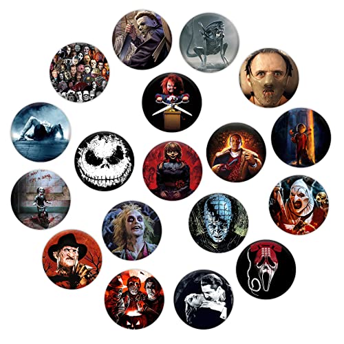 GTOTd Halloween Pins Set Buttons Anstecker (18 Stück 3.8cm). Geschenke Merch Horror Film Pins Party Dekoration für Kleidung Taschen Rucksack Jacken Zubehör Basteln Dekor Teens von GTOTd