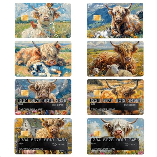 GTOTd Highland Cow Credit Card Sticker Bankkarten Aufkleber (8 Stück),EC Karten Cartoon Sticker, Geschenke Dekor fur Transport Debitkartenhülle Bankkarten Für Damen Herren von GTOTd