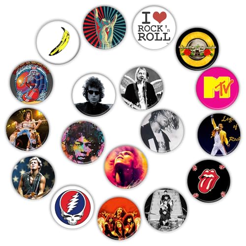 GTOTd I Love Rock and Roll Pins Set Buttons Anstecker (18 Stück 3.8cm) Geschenke Merch Rock Singer Pins Brooch Badges Party Dekoration für Kleidung Taschen Rucksack Jacken Zubehör Crafts Decor Teens von GTOTd